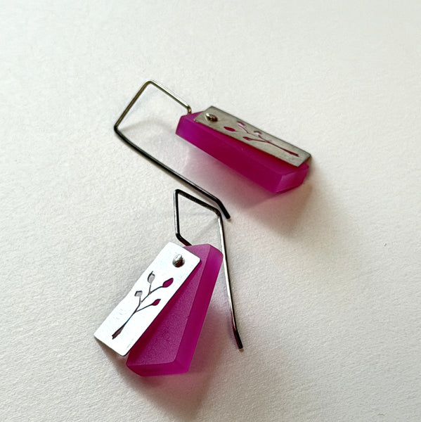 Michelle Karsdorp - Mijn Designs Repurposed Acrylic Hand Cut Sterling Silver Botanic Earrings (mka005)