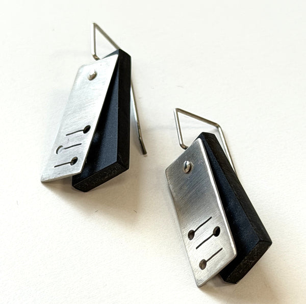 Michelle Karsdorp - Mijn Designs Repurposed Acrylic Hand Cut Sterling Silver Dot & Line Earrings (mka019)