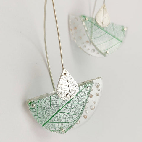 Rumma Designs - Leaf Skeleton Earrings (sterling silver hooks) Rubber Tree Leaf Skeleton, Acrylic, Sterling Silver (kch005)