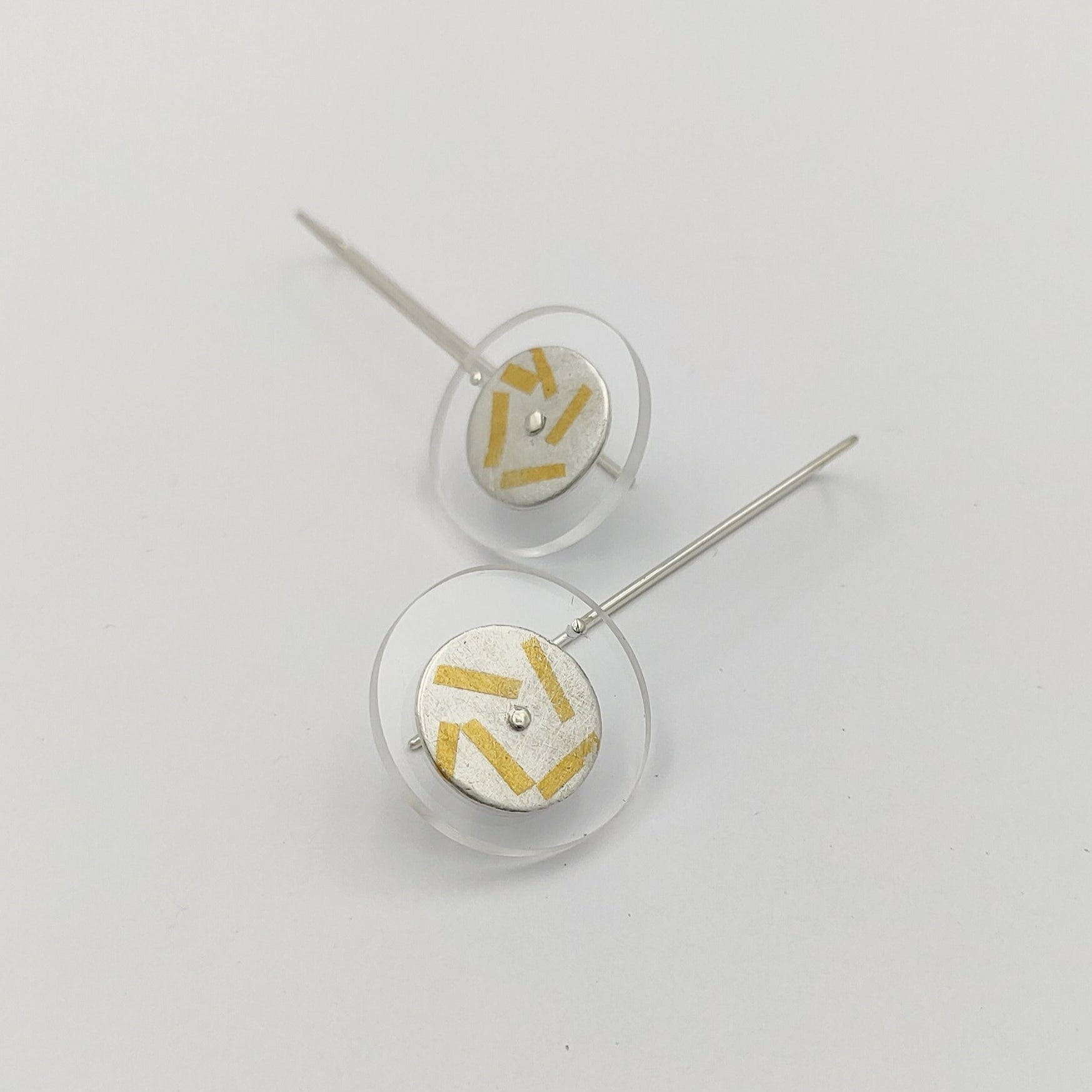 Rumma Designs - Circle Keum-Boo Earrings, Fine Silver, 24ct Gold, Acrylic, Sterling Silver (kch014)
