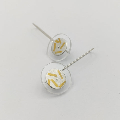 Rumma Designs - Circle Keum-Boo Earrings, Fine Silver, 24ct Gold, Acrylic, Sterling Silver (kch014)