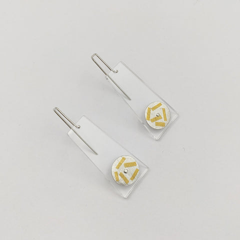 Rumma Designs - Trapezium Keum-Boo Earrings, Fine Silver, 24ct Gold, Acrylic, Sterling Silver (kch012)