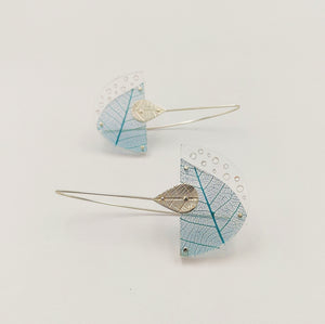 Rumma Designs - Aqua Leaf Skeleton Earrings, Acrylic, Sterling Silver (kch009)