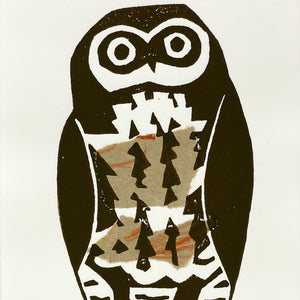 Moira Court - 'Owlish' Lino Print and Collage (mco035)