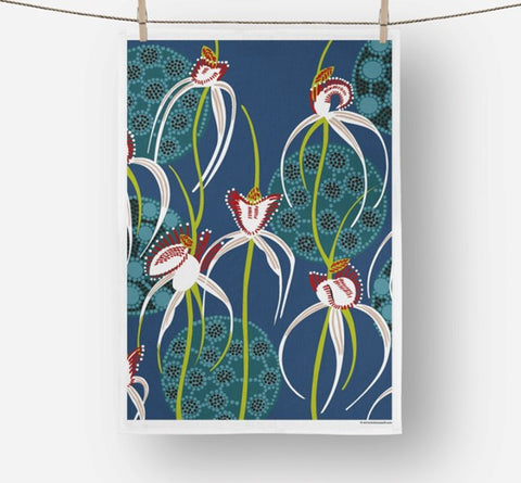 Helen Ansell - White Spider Orchid – Tea Towel (han096)