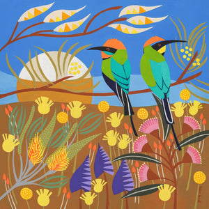 Helen Ansell -  'Rainbow Bee Eaters in Fields of Flowers' Giclee Print (han095)