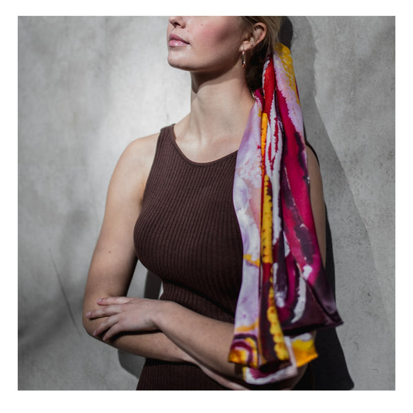 'Minyipuru' by Jakayu Biljabu, 100% Silk Satin Scarf - Represented by One of Twelve (m/oft005)