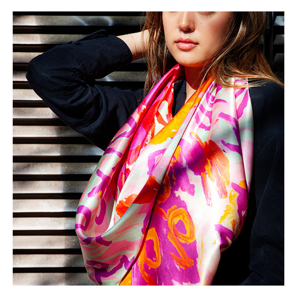 'My Country' by Rosie Tarku King, 100% Silk Satin Scarf - Represented by One of Twelve (m/oft006)