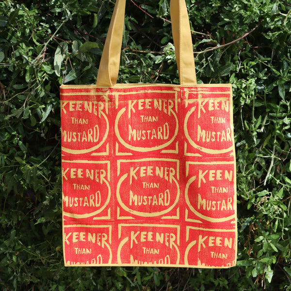 Elisha McGuckin - 'Keener Than Mustard' Handprinted Canvas Tote (emc035)