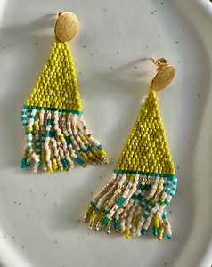 Ana Viana - Triangular Hand Beaded 18K Gold Plated Stud Earrings (avi002)