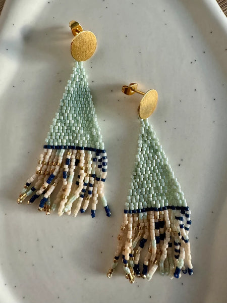 Ana Viana - Triangular Hand Beaded 18K Gold Plated Stud Earrings (avi002)
