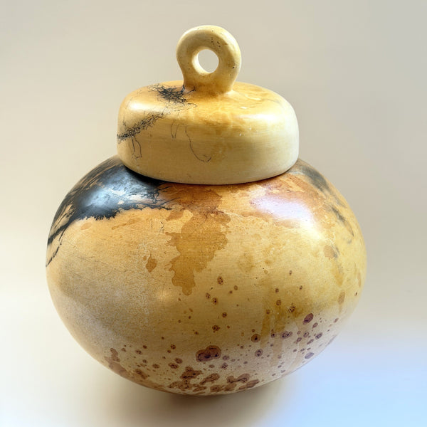 Kathryn Pekin - Raku Lidded Sphere with Feather and Horsehair (kpek001)