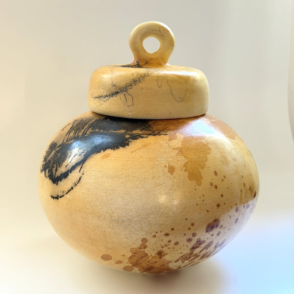 Kathryn Pekin - Raku Lidded Sphere with Feather and Horsehair (kpek001)
