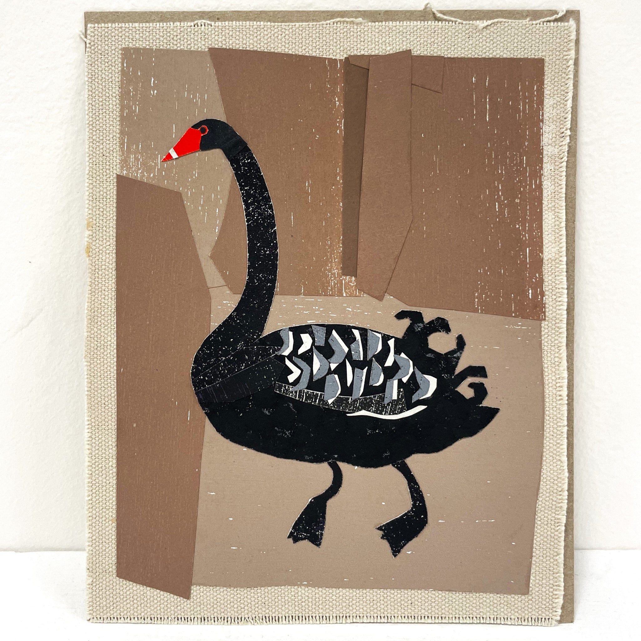 Moira Court - 'Black Swan' Paper Collage on Canvas (mco061)