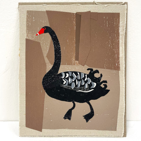 Moira Court - 'Black Swan' Paper Collage on Canvas (mco061)