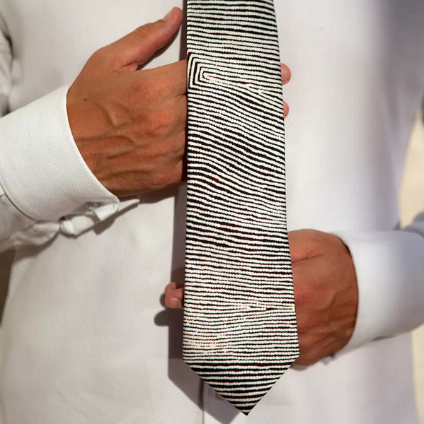"Untitled" by Warlimpirrgna Tjungurrayi, 100% Silk Satin Tie - Represented by One of Twelve (m/oft001)