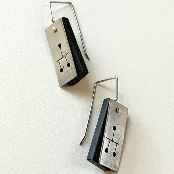Michelle Karsdorp - Mijn Designs Repurposed Acrylic Hand Cut Sterling Silver Dot & Line Earrings (mka019)