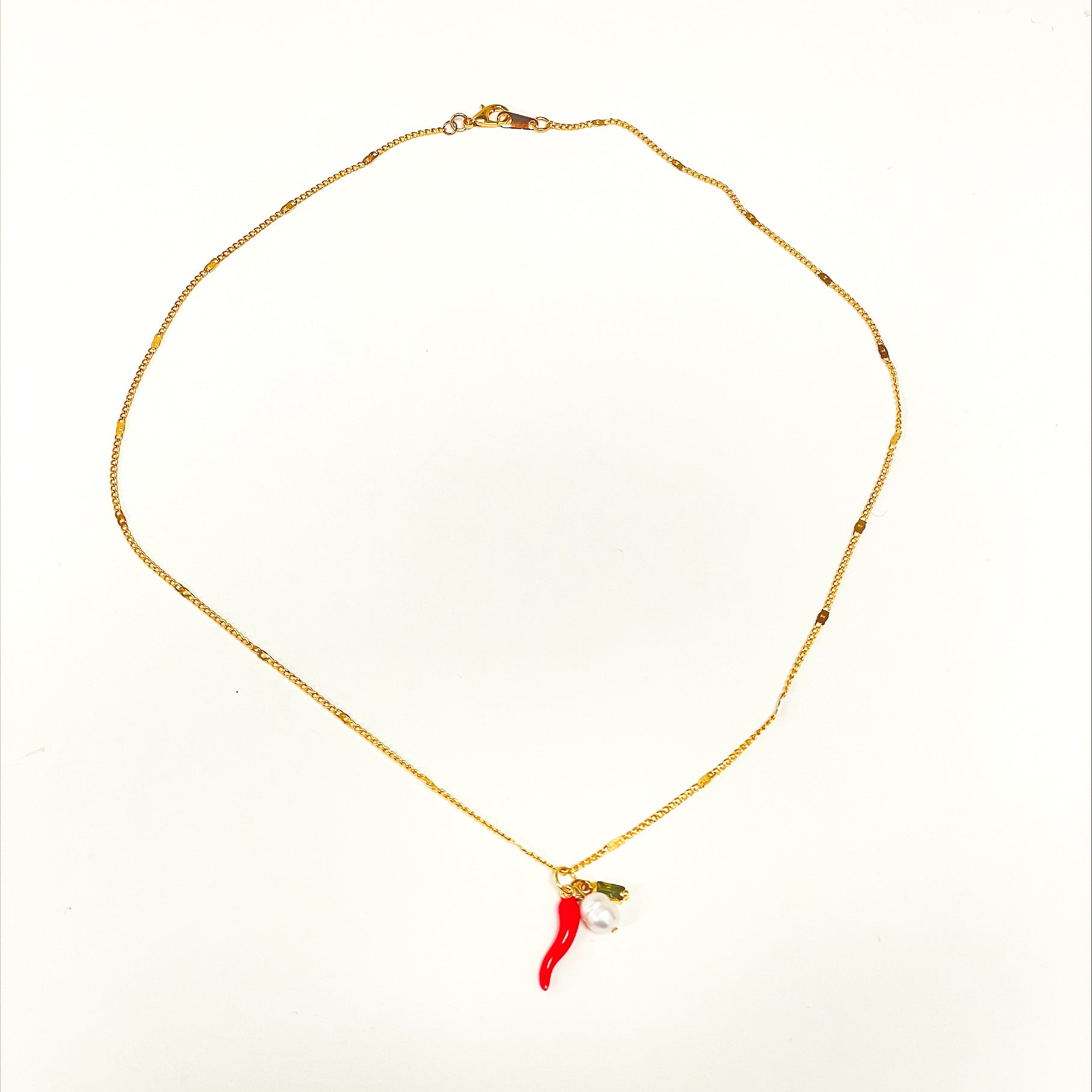 Merana Jewellery by Ana Maria - Chilli, Pearl, and Citrine Pendant Necklace with Gold Plated Finish (avi007)