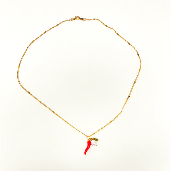 Merana Jewellery by Ana Maria - Chilli, Pearl, and Citrine Pendant Necklace with Gold Plated Finish (avi007)