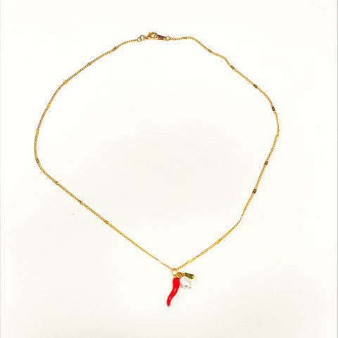 Merana Jewellery by Ana Maria - Chilli, Pearl, and Citrine Pendant Necklace with Gold Plated Finish (avi007)