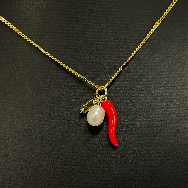 Merana Jewellery by Ana Maria - Chilli, Pearl, and Citrine Pendant Necklace with Gold Plated Finish (avi007)