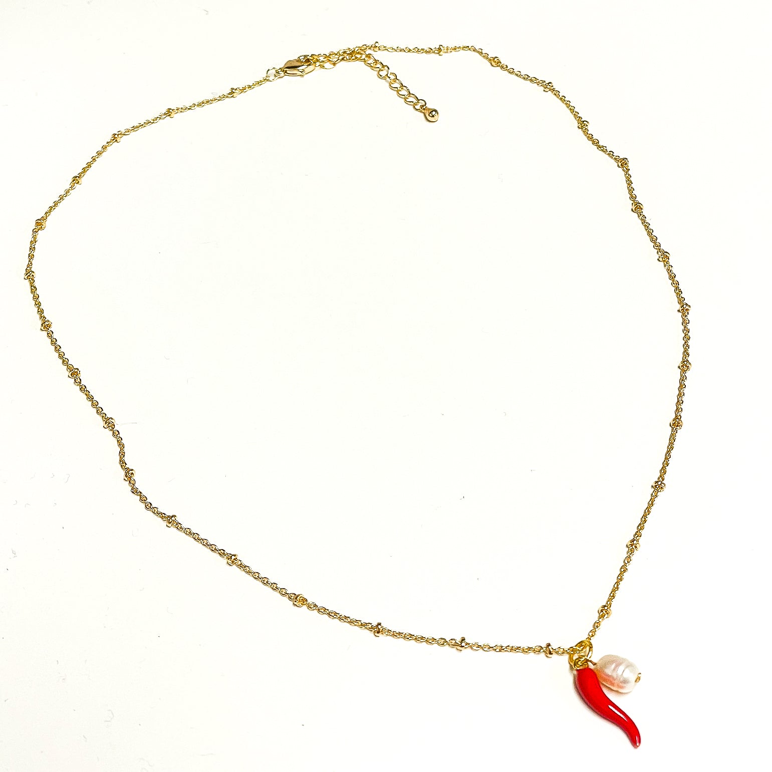 Merana Jewellery by Ana Maria - Chilli and Pearl Pendant Necklace with Gold Plated Finish (avi011)