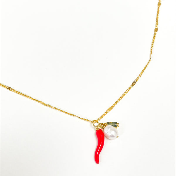 Merana Jewellery by Ana Maria - Chilli, Pearl, and Citrine Pendant Necklace with Gold Plated Finish (avi007)