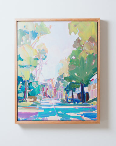 Jenni Tate Reimer - 'Train Pipe to the Left' Acrylic on Canvas Tassy Oak Frame 44 x 54cm (jtr005)