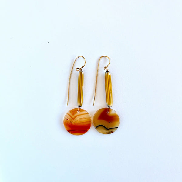 Sultana Shamshi - Banded Agate with Glass Bead and Gold Plated Copper Hooks (ssh037)
