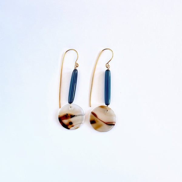 Sultana Shamshi - Banded Agate with Glass Bead and Gold Plated Copper Hooks (ssh037)