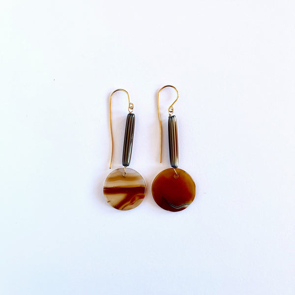 Sultana Shamshi - Banded Agate with Glass Bead and Gold Plated Copper Hooks (ssh037)