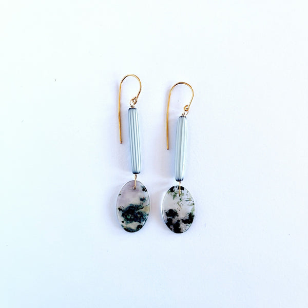 Sultana Shamshi - Moss Agate with Glass Bead and Gold-Plated Copper Hooks (ssh038)