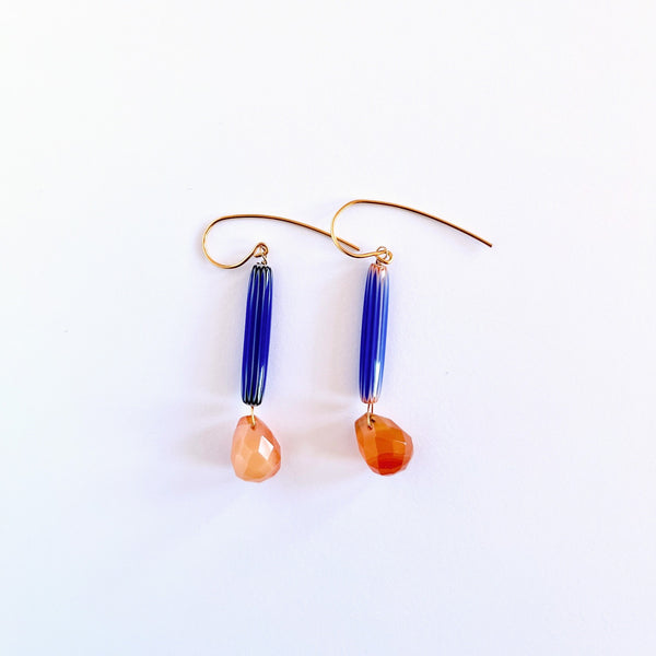 Sultana Shamshi - Carnelian with Glass Bead and Gold-Plated Copper Earrings (ssh039)
