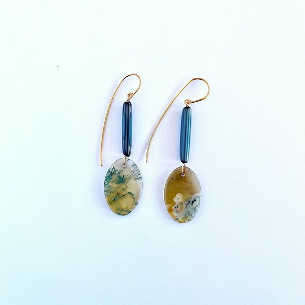 Sultana Shamshi - Moss Agate with Glass Bead and Gold-Plated Copper Hooks (ssh038)