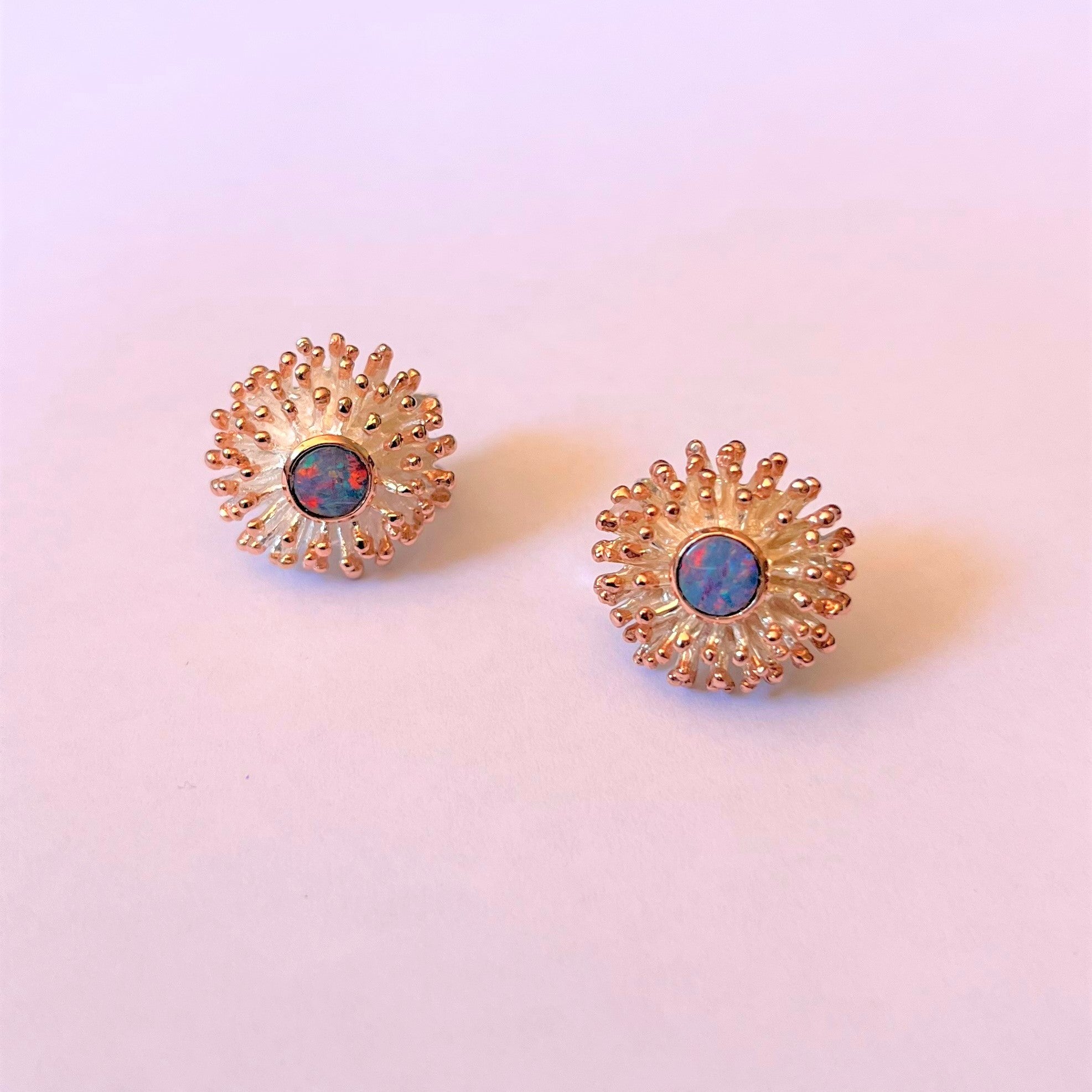 Keiko Uno - 'Anemone' Large Studs with Opal and Rose Gold Accents (kun070)
