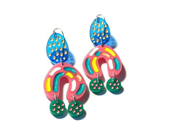Grace Hummerston - Hand Etched and Hand Painted Acrylic and Sterling Silver Earrings (ghu004)