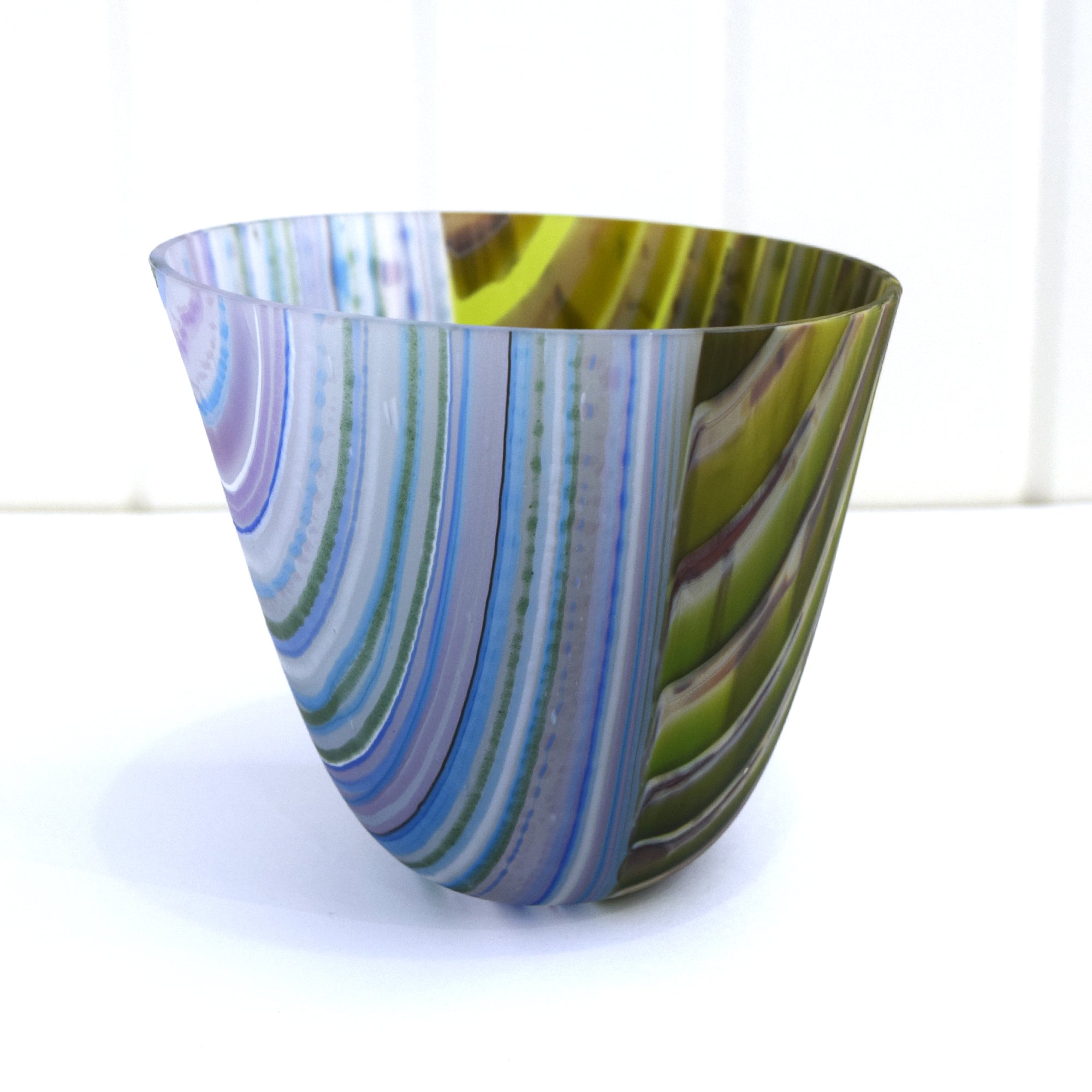 Greg Ash -  'Louvre' Medium Green and Blue Half Stringer Vase (gas001)
