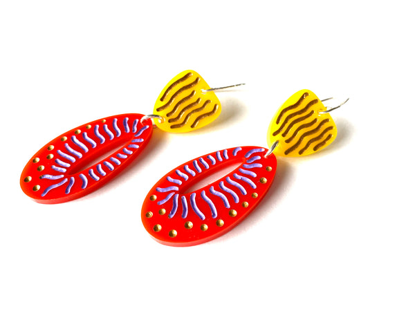 Grace Hummerston - Hand Etched and Hand Painted Acrylic and Sterling Silver Earrings (ghu004)
