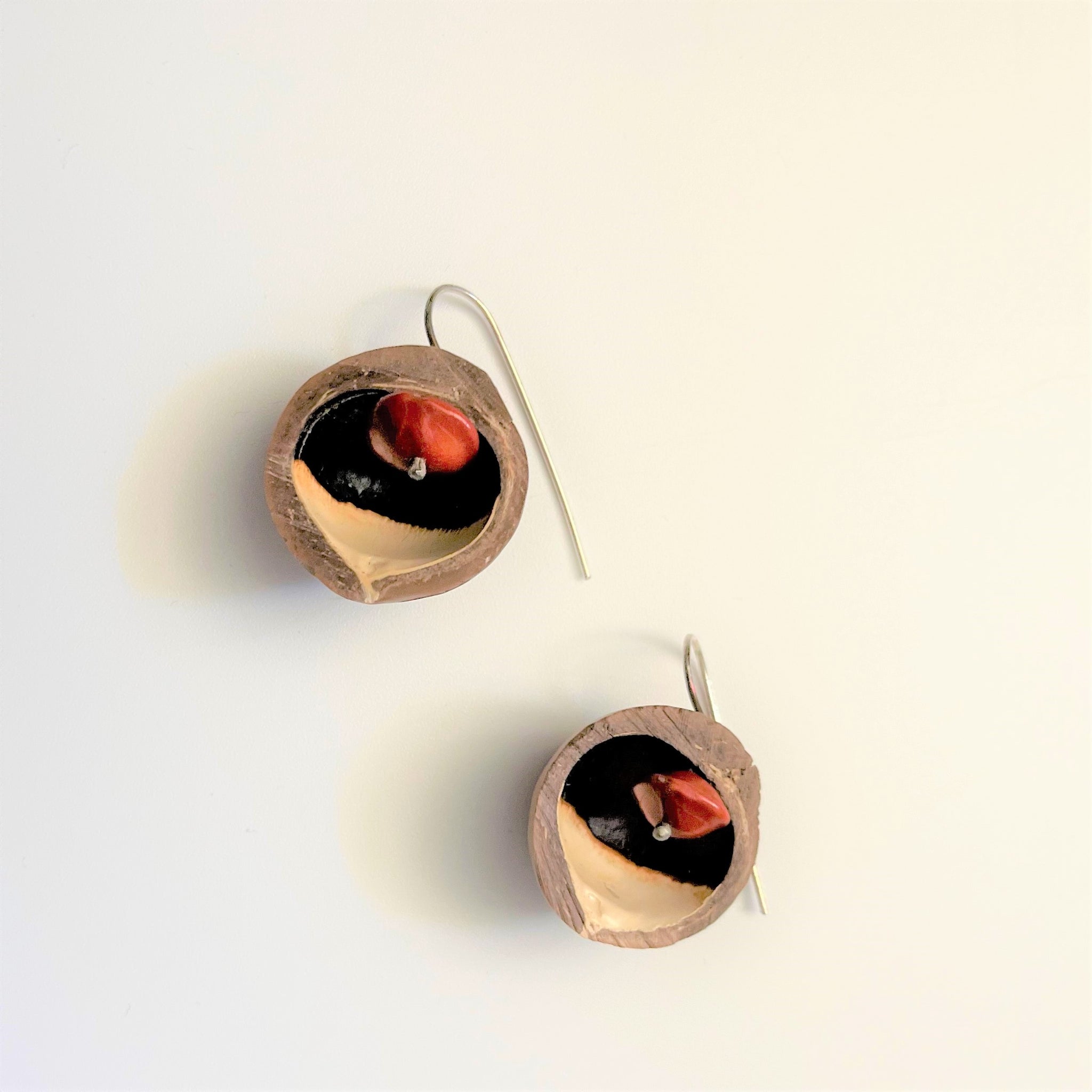 Sultana Shamshi - Macadamia Nut with red bead and Sterling Silver Hook Earrings (ssh010)