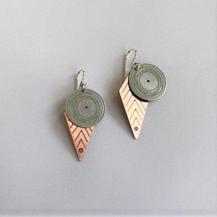 Jessica Jubb -  Limited Edition Handpainted and Etched Copper and Stainless Steel 'Spear Disk' Earrings with Sterling Silver Hooks (jju067)