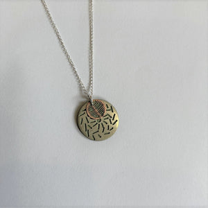 Jessica Jubb - Limited Edition Green 'Disk Dot Mix'  Hand Painted Etched Stainless Steel with Sterling Silver Necklace (jju072)