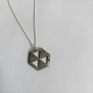 Jessica Jubb - Limited Edition Green 'Hexagon Hive Wisdom'  Hand Painted Etched Stainless Steel and Sterling Silver Necklace (jju070)