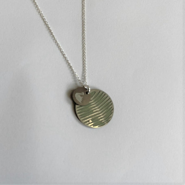 Jessica Jubb - Limited Edition Green 'Disk Dot Mix'  Hand Painted Etched Stainless Steel with Sterling Silver Necklace (jju072)