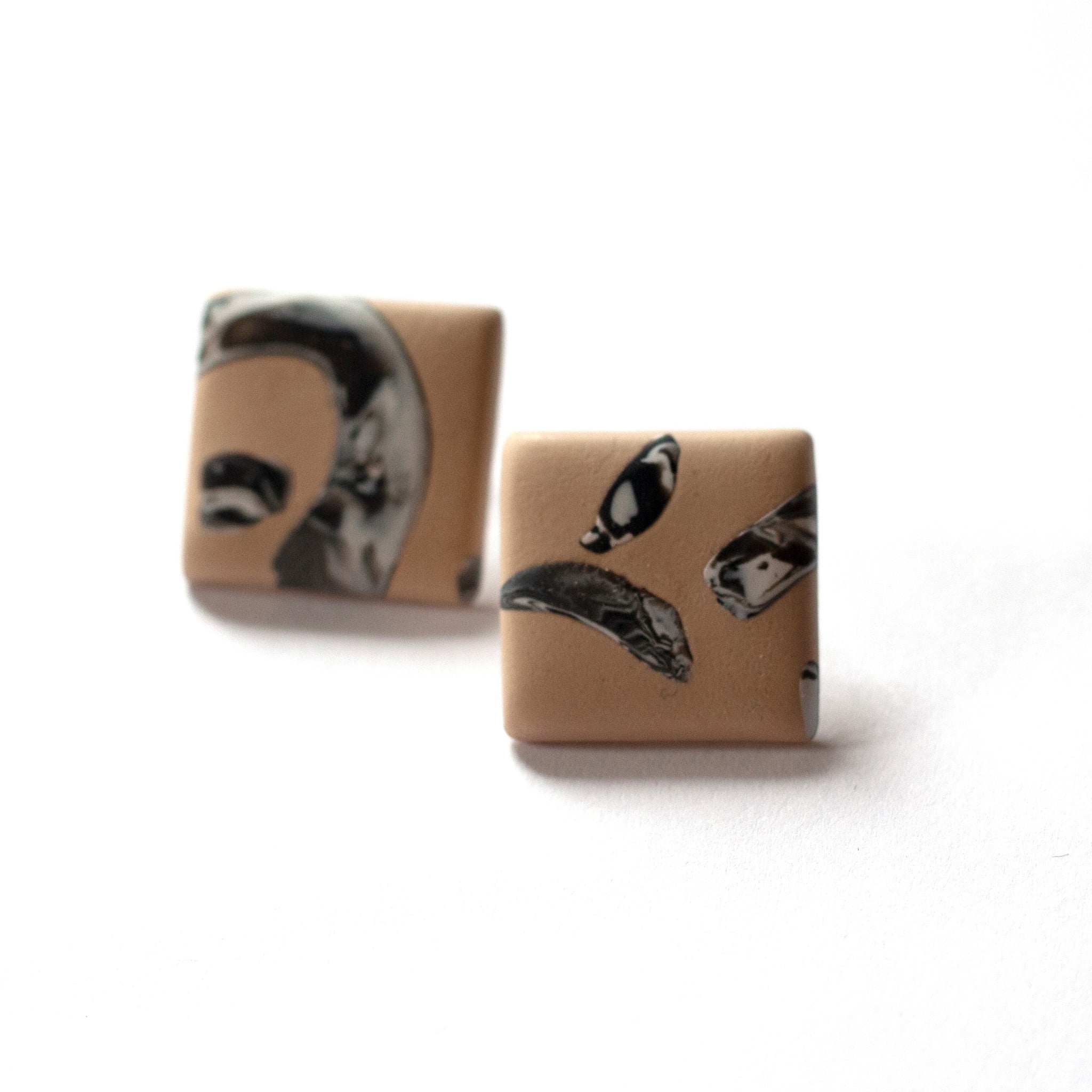Clay Pigeon - Polymer Clay Square Stud Earrings (ksta55)