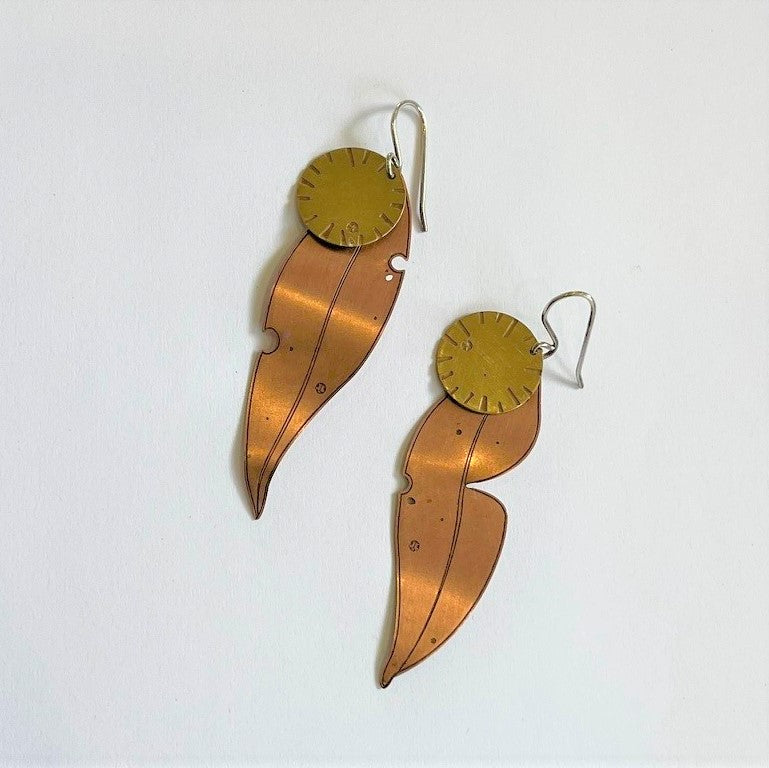 Jessica Jubb -  'Gum Leaf and Large Bloom' Copper Earrings (jju047)