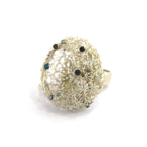 Tineke Van Der Eecken -  'Laced Ring II'  Sterling Silver Wire with Semi-precious Beads (tva082)